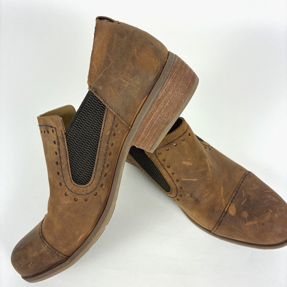 Korks Gertrude Womens Sz 7.5 Shoes Brown Leather Slip On Loafer Boots Distressed - Picture 9 of 13
